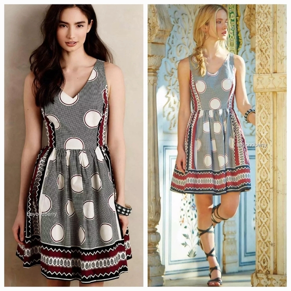 Anthropologie Maeve Burgundy Black Moonsong Sleeveless Back Zip Dress Size 10 - Picture 1 of 13